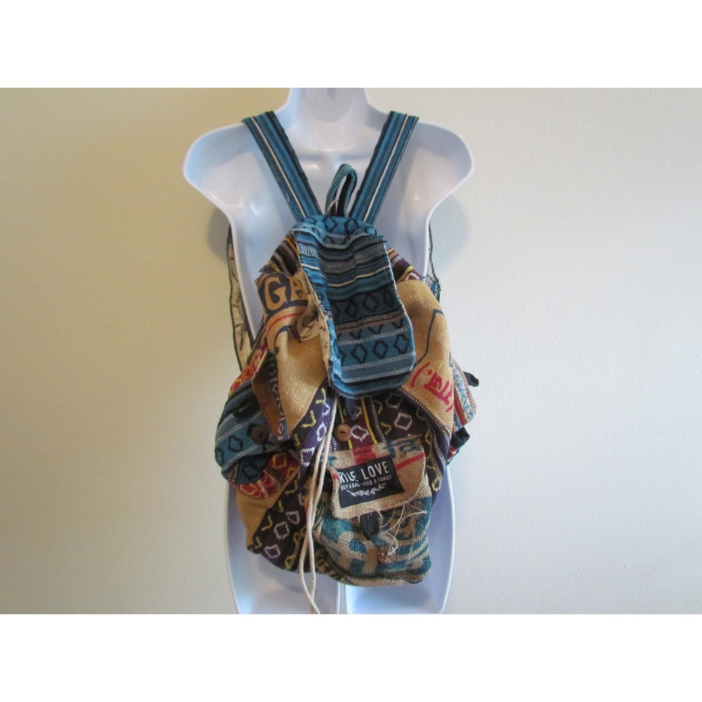 Rice Love Recycled Jute Backpack Multicolor Boho Hippie Upcycled Festival Bag